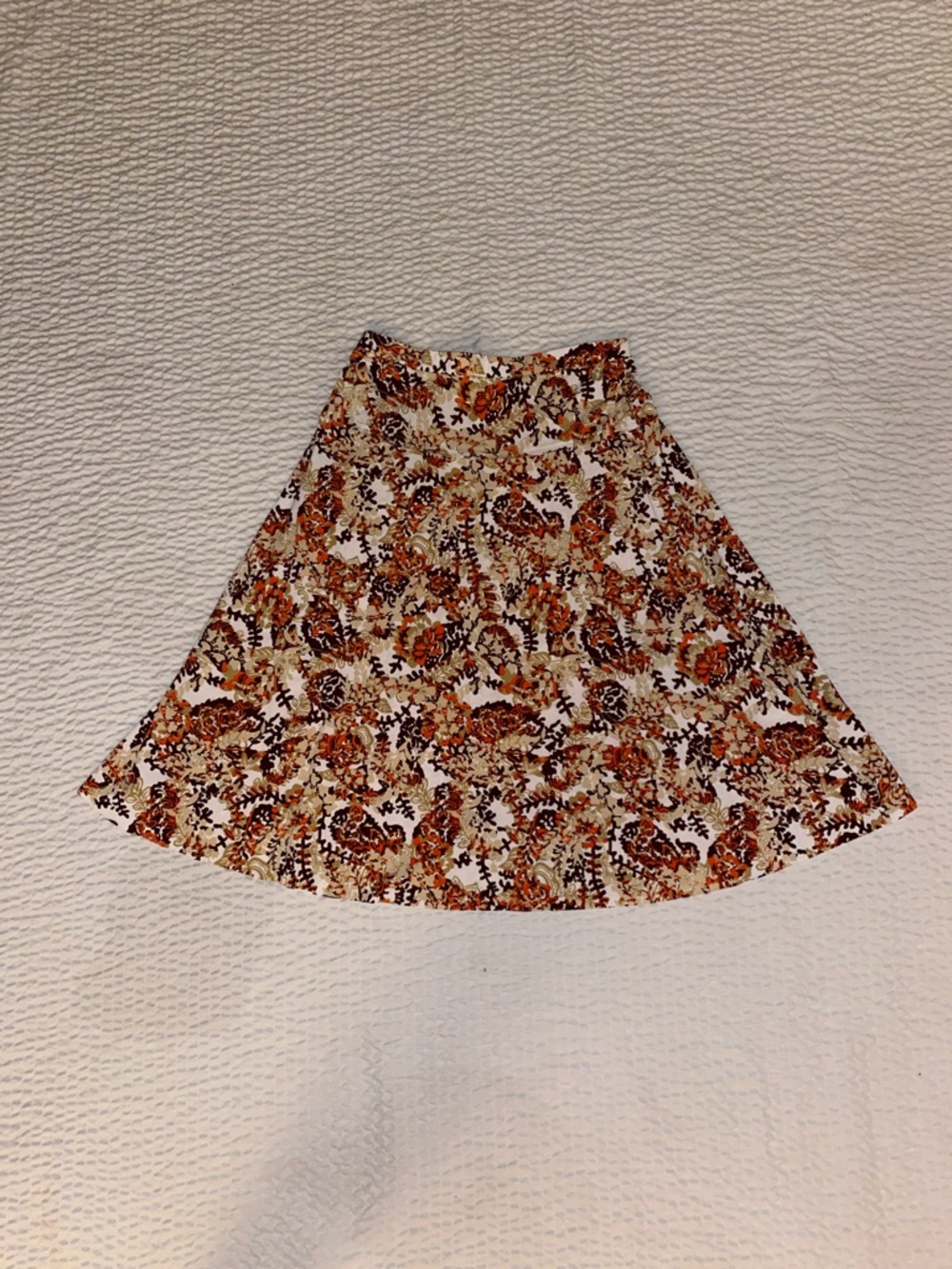 AGB Floral A-Line Midi Skirt in Rust, Cream & Brown